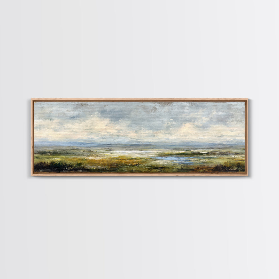 Storm Clouds over an Open Prairie Framed Canvas Print, Landscape Art, Original Art, Living Room Decor, Fine Art, Horizon, LAN-3x1-67