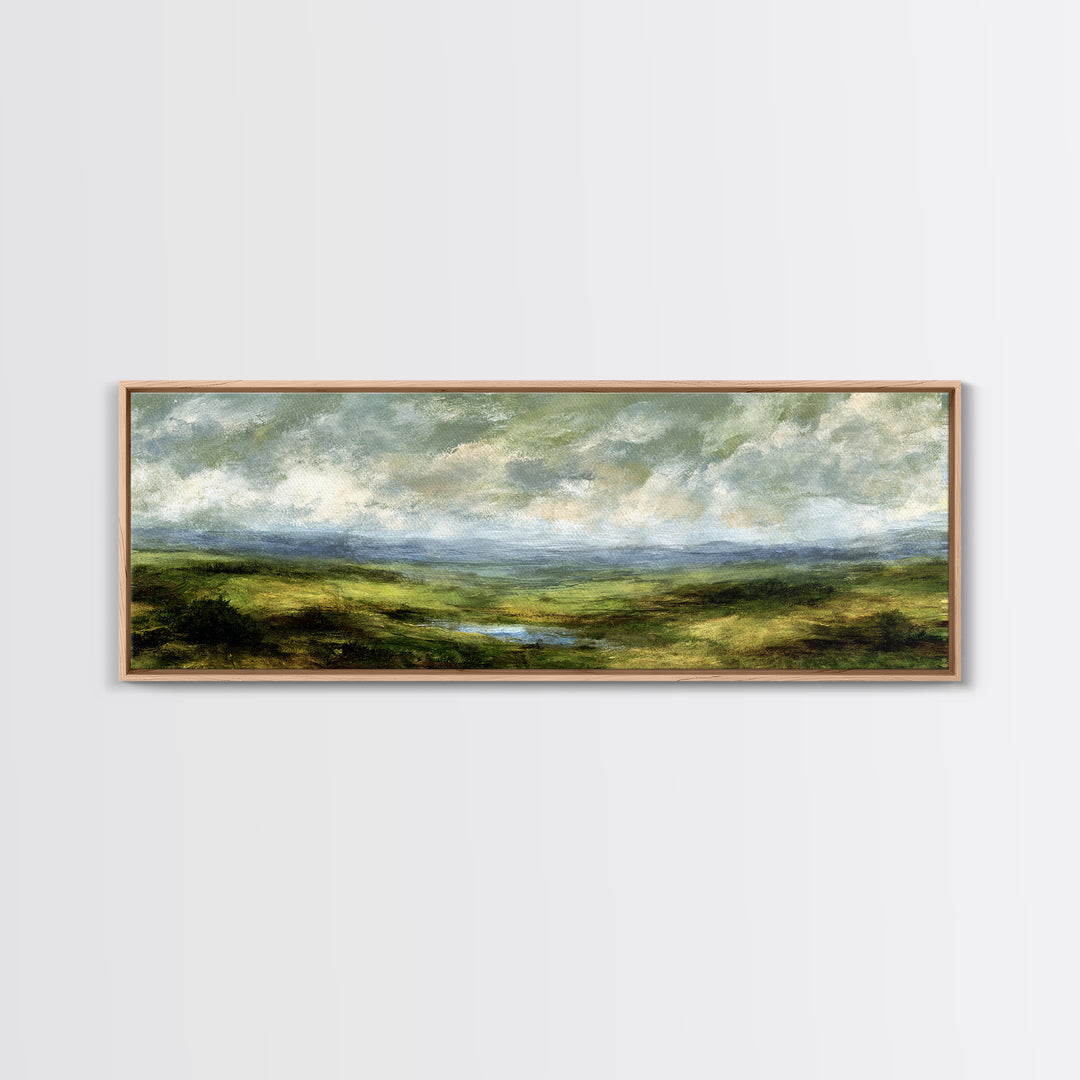 Rolling Green Hills Canvas Print, Landscape Art, Wall Art, Living Room Decor, Fine Art, Horizon, Framed Wall Art, Abstract Art, LAN-3x1-70