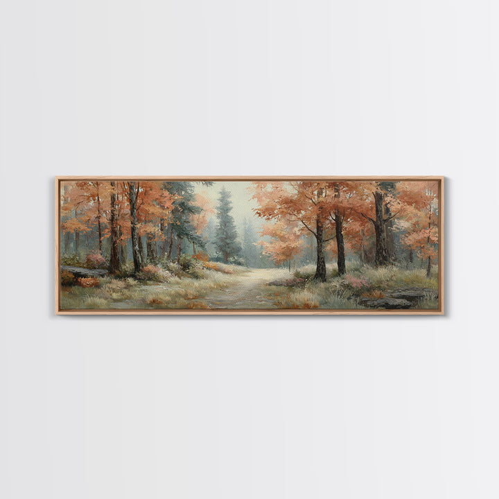 Autumn Forest Path Canvas Print, Landscape Art, Luxury Decor, Living Room Decor, Fine Art, Horizon, Digital Art, LAN-3x1-97