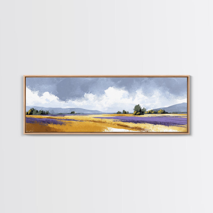 Lavender Field Leading to Distant Hills Canvas Print, Landscape Art, Living Room Wall Art, Living Room Decor, Oil Painting, LAN-3x1-98