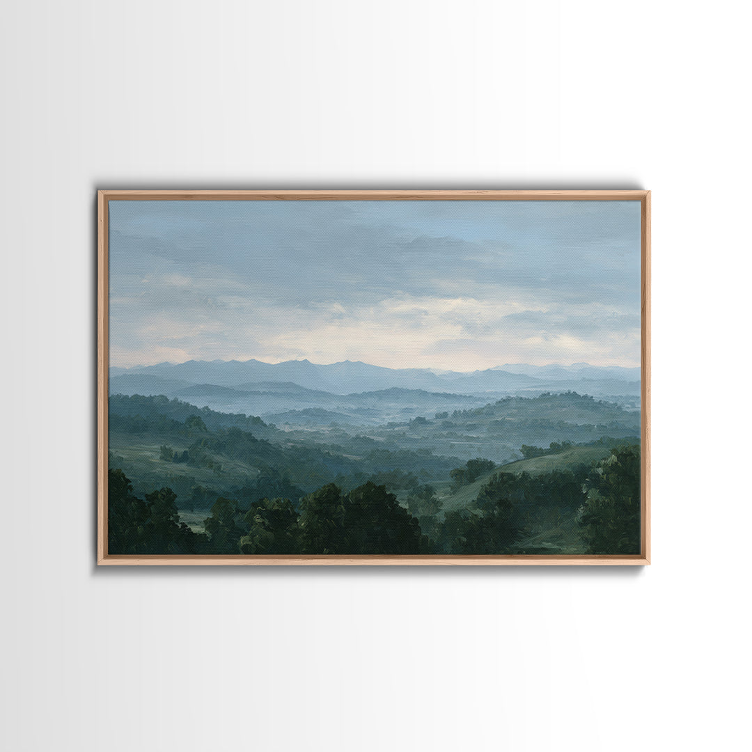 Rolling Green Hills Framed Canvas Print, Landscape Art, Living Room Decor, Oil Painting, Horizon, Modern Art, Gallery Decor, LAN-3x2-10