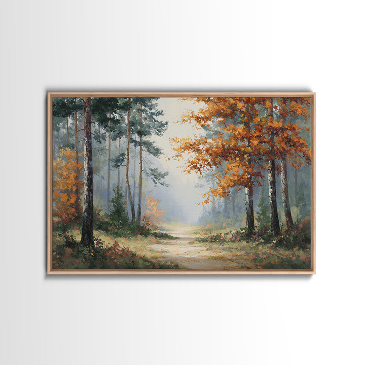 Autumn Forest Path Framed Canvas Print, Landscape Art, Wall Art Print, Living Room Decor, Fine Art, Horizon, Boho Decor, LAN-3x2-13