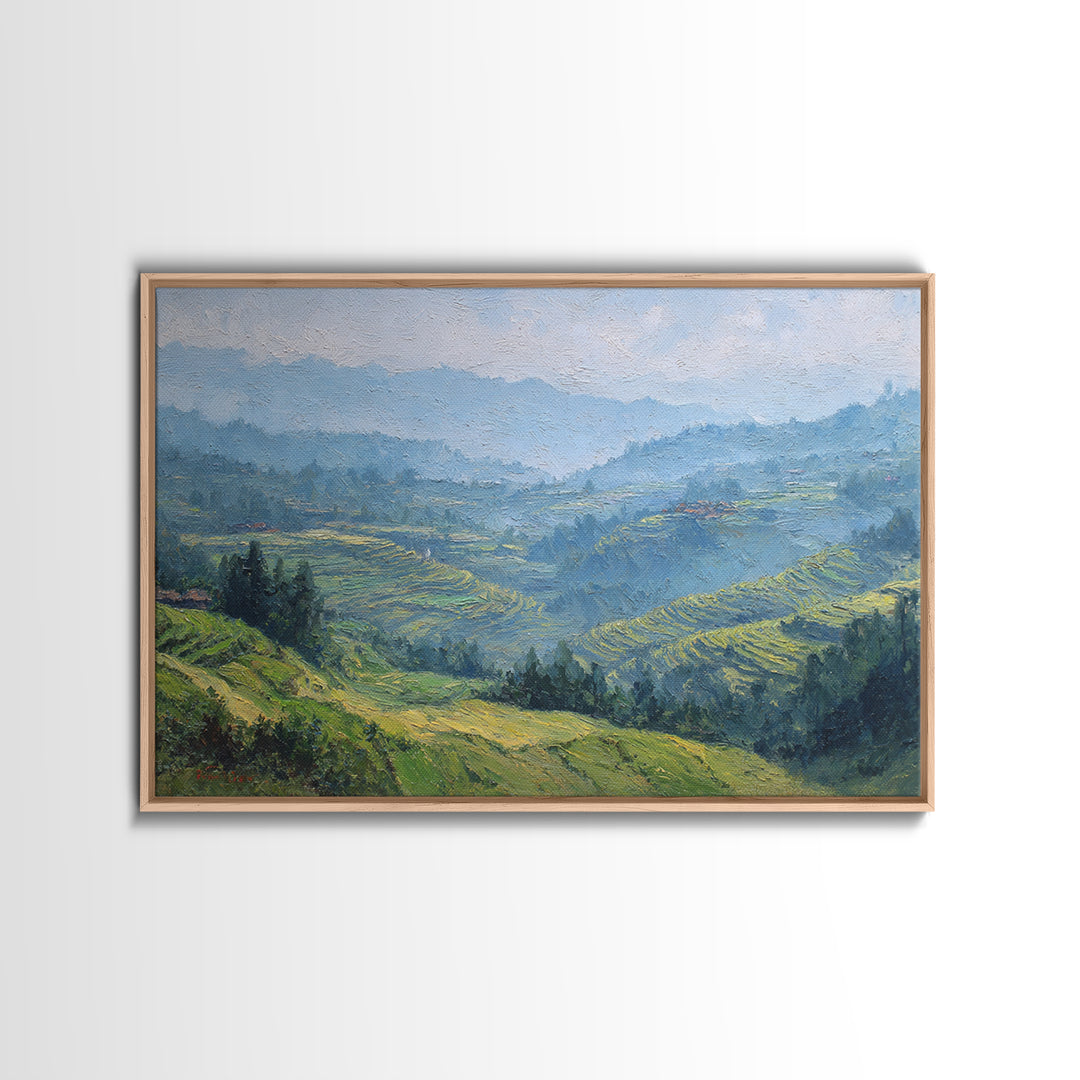Rice Terraces Glowing Canvas Print, Landscape Art, Digital Print, Living Room Decor, Fine Art, Horizon, Living Room Wall Art, LAN-3x2-22