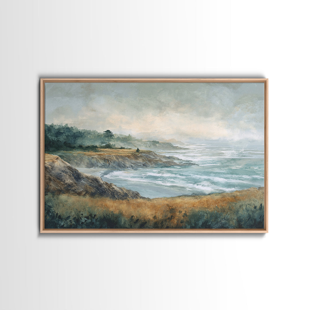 Coastal Cliffs with Crashing Waves Framed Canvas Print, Landscape Art, Set of 3 Prints, Living Room Decor, Fine Art, Horizon, LAN-3x2-36