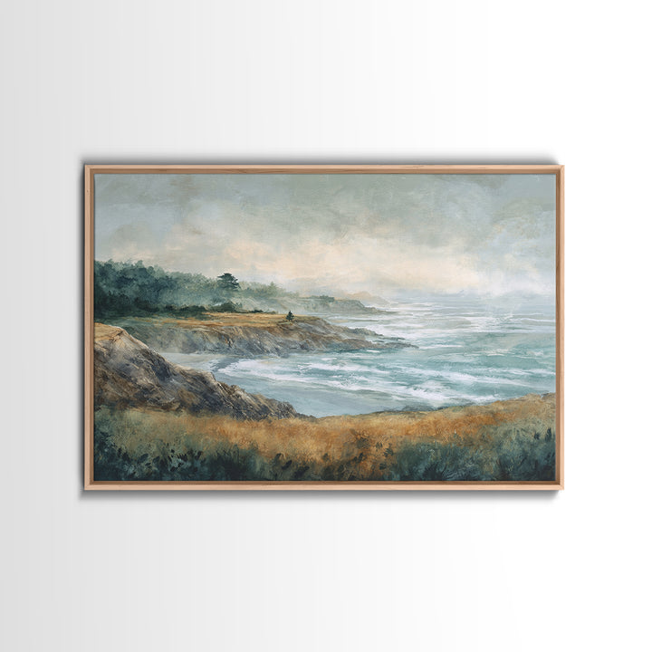 Coastal Cliffs with Crashing Waves Framed Canvas Print, Landscape Art, Set of 3 Prints, Living Room Decor, Fine Art, Horizon, LAN-3x2-36