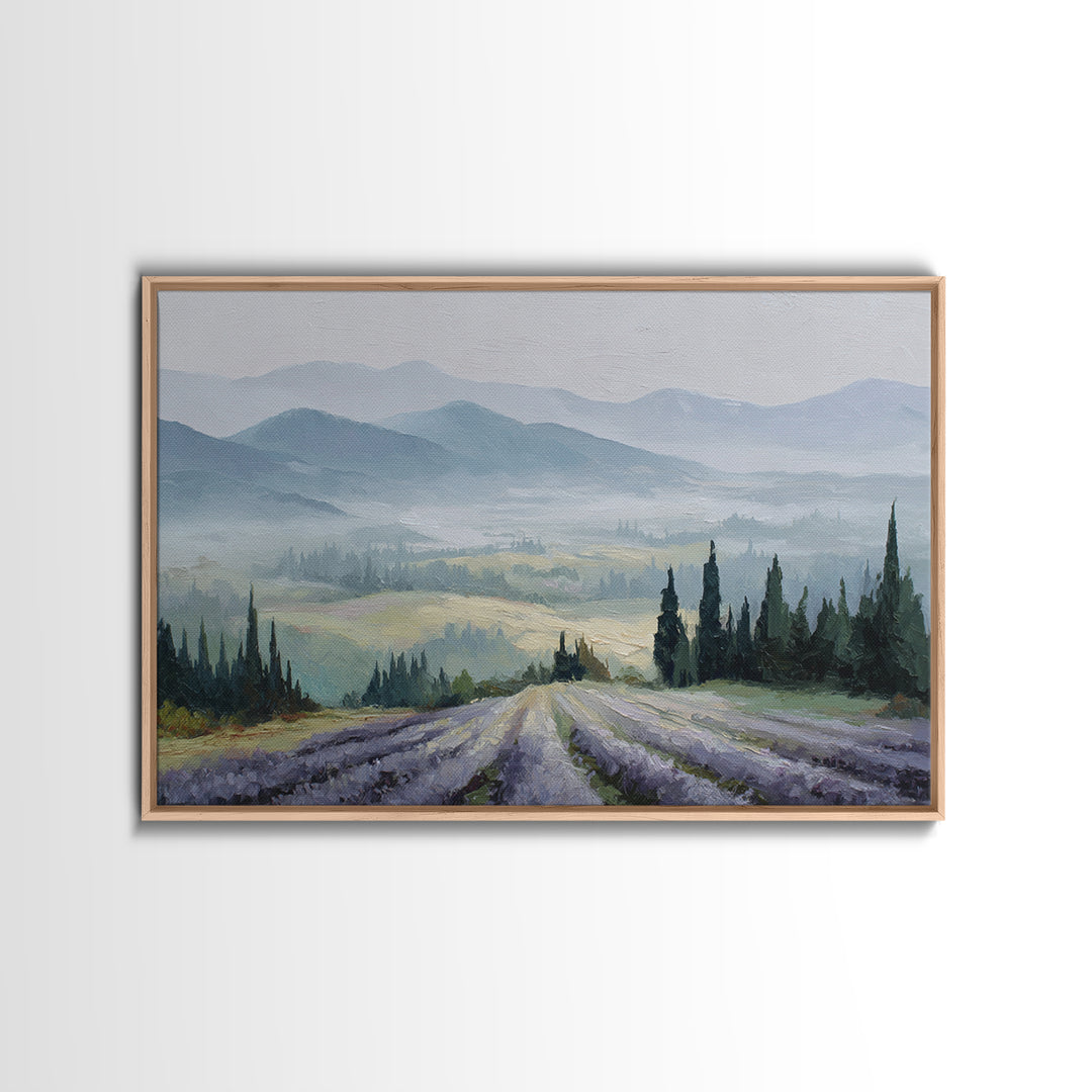 Lavender Field Leading to Distant Hills Canvas Print, Landscape Art, Abstract Wall Art, Living Room Decor, Fine Art, Horizon, LAN-3x2-38