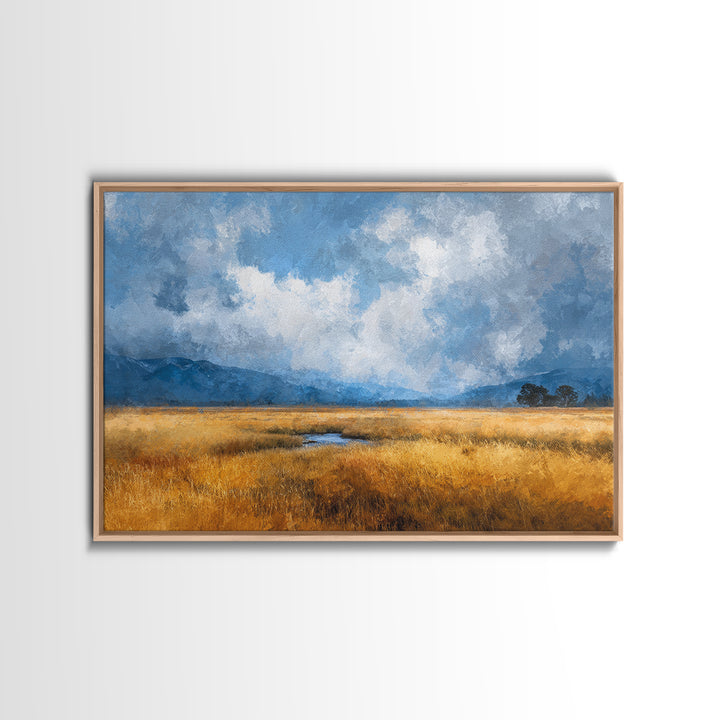 Golden Wheat Field Beneath Huge Clouds Canvas Print, Landscape Art, Digital Print, Living Room Decor, Fine Art, Horizon, LAN-3x2-4