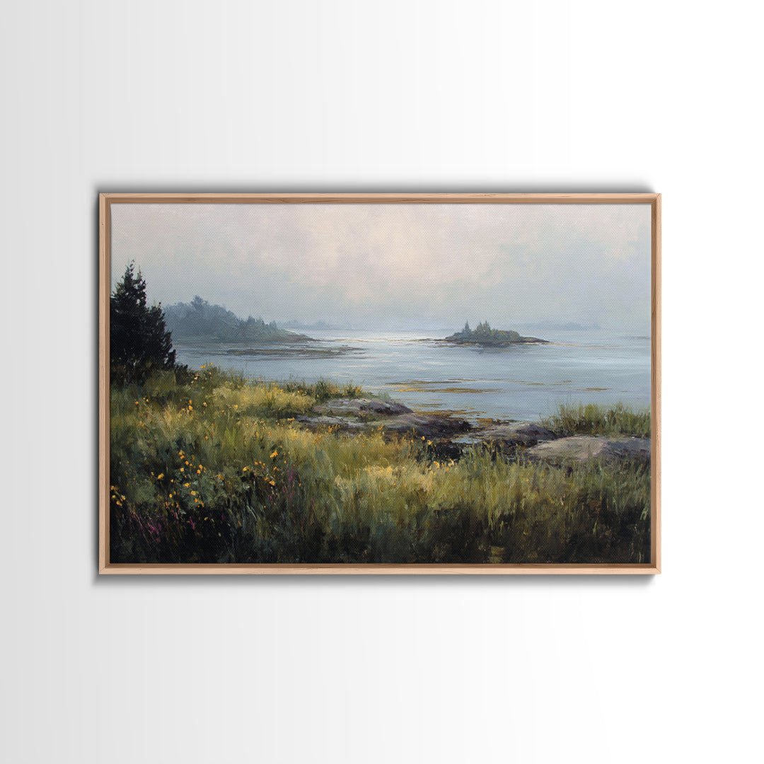 Sunlit Meadow with Wildflowers Framed Canvas Print, Landscape Art, Modern Art, Living Room Decor, Fine Art, Horizon, LAN-3x2-41
