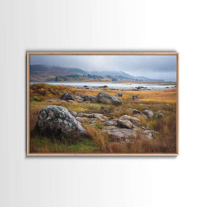 Rocky Scottish Highland Framed Canvas Print, Landscape Art, Gallery Decor, Living Room Decor, Fine Art, Horizon, Wall Art, LAN-3x2-45