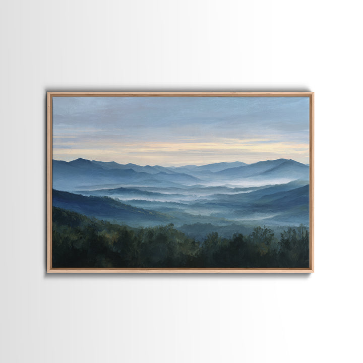 Misty Mountain Valley at Sunrise Canvas Print, Landscape Art, Modern Decor, Living Room Decor, Fine Art, Horizon, Wall Decor, LAN-3x2-53