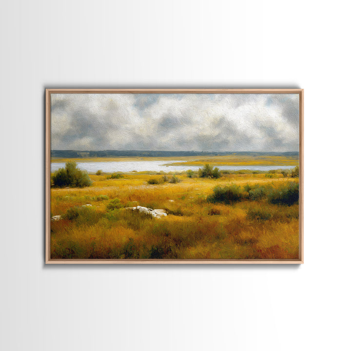 Storm Clouds over an Open Prairie Framed Canvas Print, Landscape Art, Digital Print, Living Room Decor, Fine Art, Horizon, LAN-3x2-55