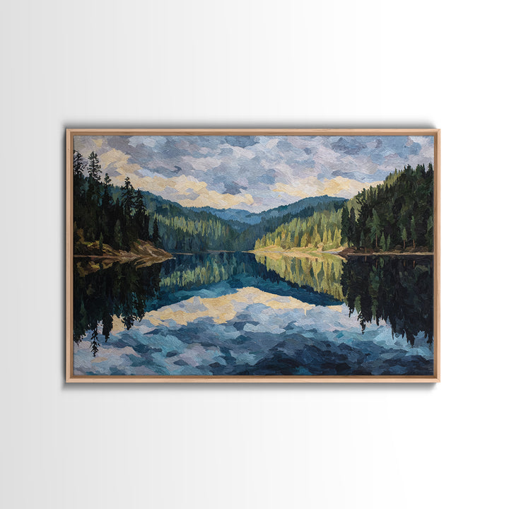 Quiet Lake Reflecting Pine Forest Canvas Print, Landscape Art, Room Decor, Living Room Decor, Fine Art, Horizon, LAN-3x2-56