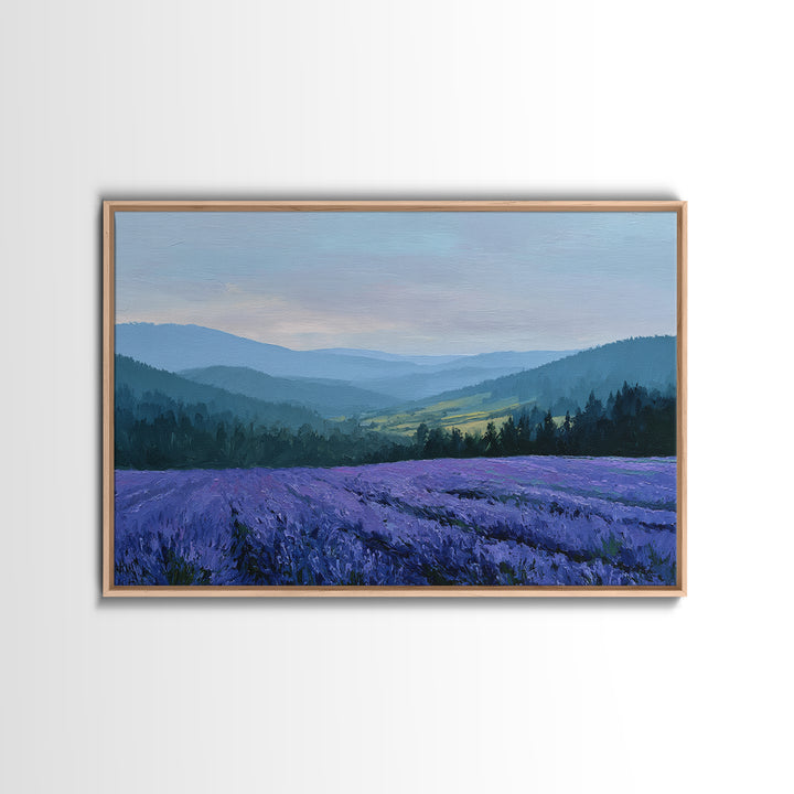 Lavender Field Leading to Distant Hills Canvas Print, Landscape Art, Abstract Wall Art, Living Room Decor, Fine Art, Horizon, LAN-3x2-62