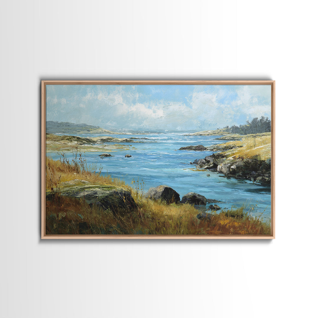 Fjord Landscape with Icy Blue Water Canvas Print, Landscape Art, Original Painting, Living Room Decor, Fine Art, Horizon, LAN-3x2-67