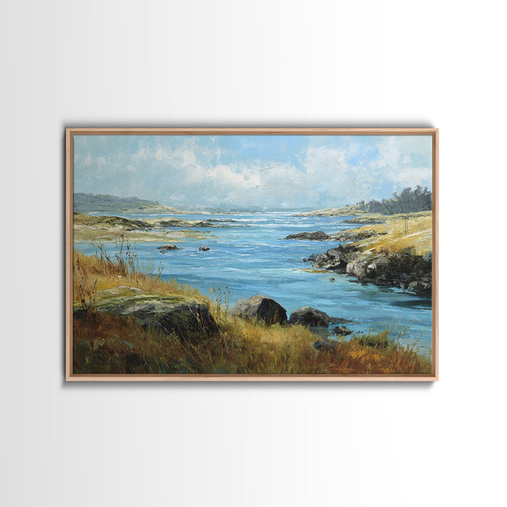 Fjord Landscape with Icy Blue Water Canvas Print, Landscape Art, Original Painting, Living Room Decor, Fine Art, Horizon, LAN-3x2-67