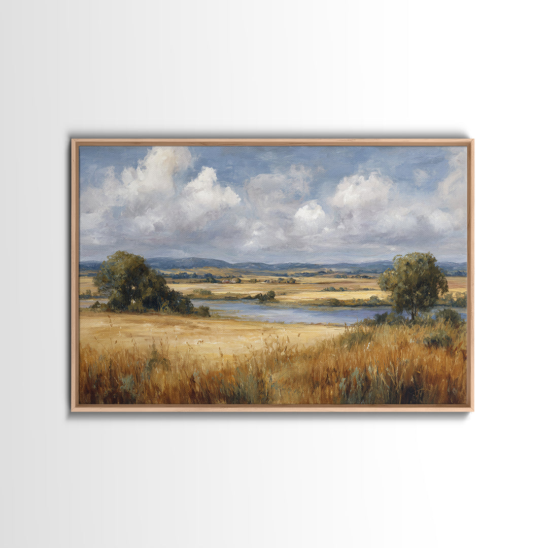 Golden Wheat Field Beneath Huge Clouds Canvas Print, Landscape Art, Luxury Decor, Living Room Decor, Fine Art, Horizon, LAN-3x2-76