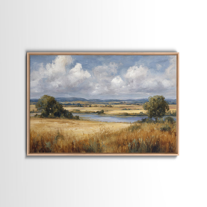 Golden Wheat Field Beneath Huge Clouds Canvas Print, Landscape Art, Luxury Decor, Living Room Decor, Fine Art, Horizon, LAN-3x2-76
