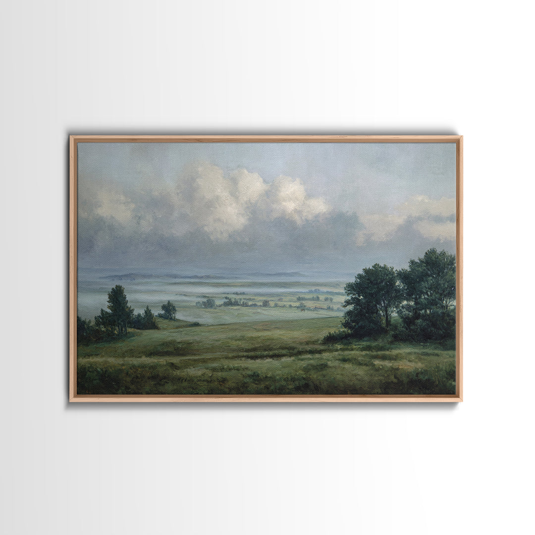 Storm Clouds over an Open Prairie Framed Canvas Print, Landscape Art, Luxury Decor, Living Room Decor, Fine Art, Horizon, LAN-3x2-79