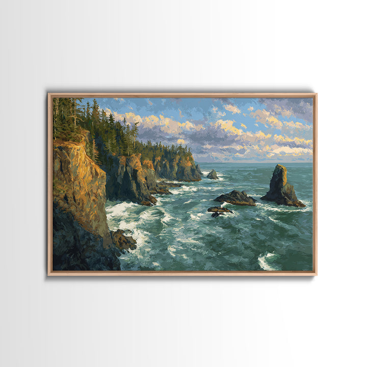 Coastal Cliffs with Crashing Waves Canvas Print, Landscape Art, Wall Decor, Living Room Decor, Fine Art, Horizon, Digital Print, LAN-3x2-84