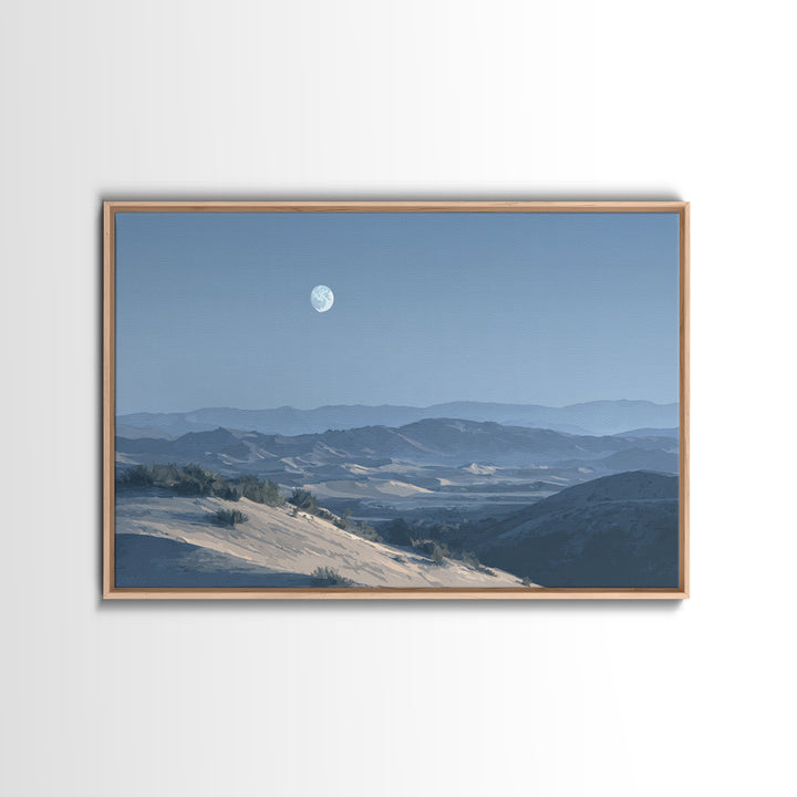 Desert Dunes under Pale Moon Framed Canvas Print, Landscape Art, Wall Decor, Living Room Decor, Fine Art, Horizon, LAN-3x2-87