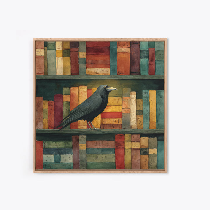 Black Raven Perched on Closed Book Canvas Print, Library Art, Book Art, Library Decor, Oil Painting, Archive, Fine Art Print, LIB-1x1-22