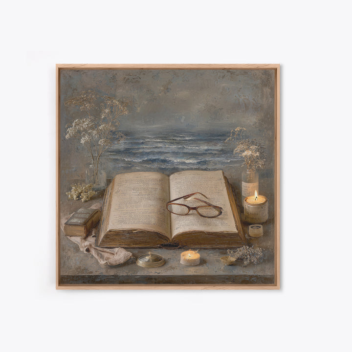 Stormy Sea Painting Inside an Open Book Framed Canvas Print, Library Art, Dark Academia Art, Library Decor, Abstract Art, LIB-1x1-42