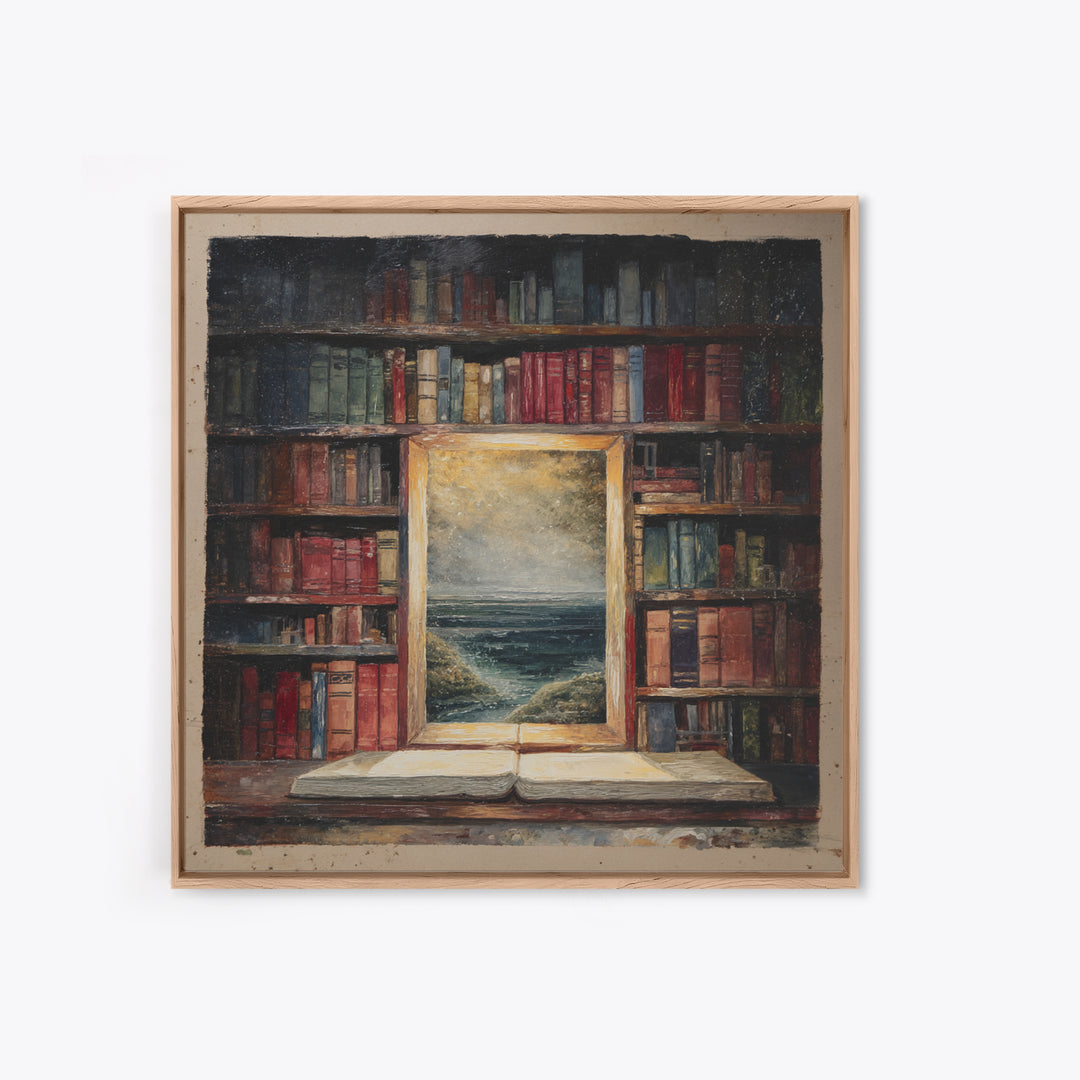 Stormy Sea Painting Inside an Open Book Framed Canvas Print, Library Art, Dark Academia Art, Library Decor, Abstract Art, LIB-1x1-66