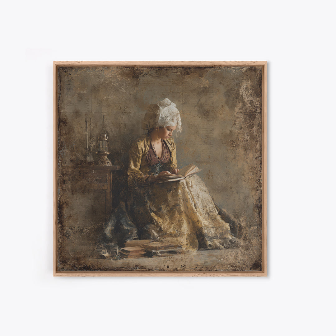 Renaissance Reading Figure Framed Canvas Print, Library Art, Gothic Wall Decor, Library Decor, Fine Art, Archive, LIB-1x1-71