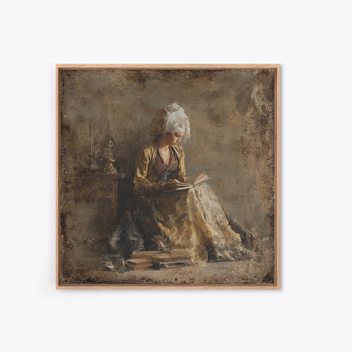 Renaissance Reading Figure Framed Canvas Print, Library Art, Gothic Wall Decor, Library Decor, Fine Art, Archive, LIB-1x1-71