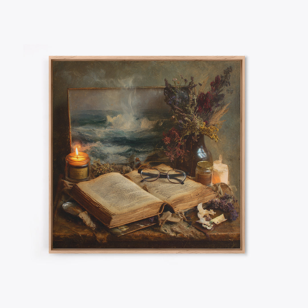 Stormy Sea Painting Inside an Open Book Canvas Print, Library Art, Neutral Decor, Library Decor, Fine Art, Archive, Home Decor, LIB-1x1-90