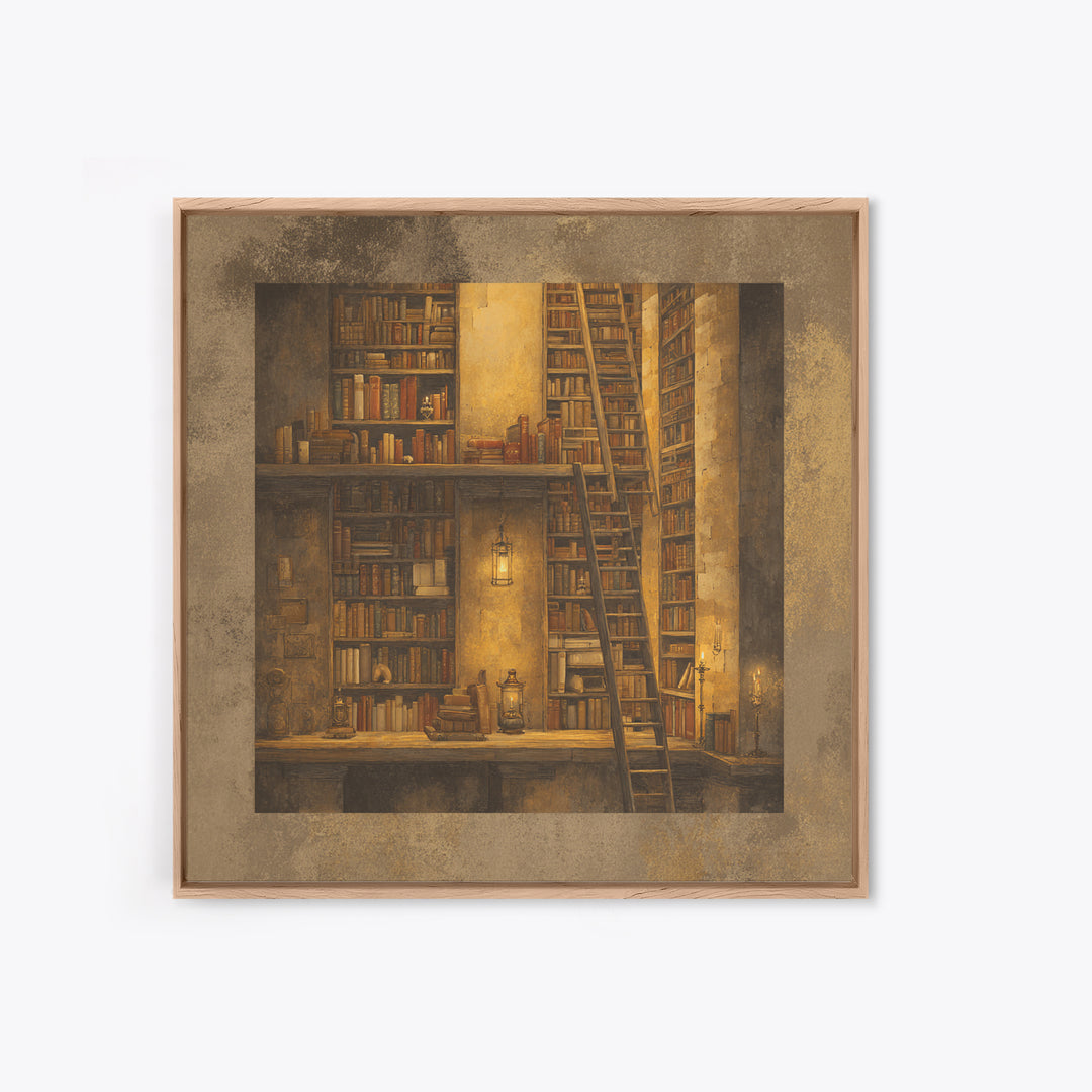 Rolling Library Ladder Canvas Print, Library Art, Painting, Library Decor, Archive, Halloween Printable, Gothic Wall Art, LIB-1x1-99