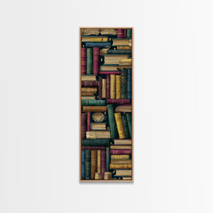 Library Shelf Pattern Canvas Print, Library Art, Unique Wall Art, Library Decor, Fine Art, Archive, Dark Academia Art, LIB-1x3-23