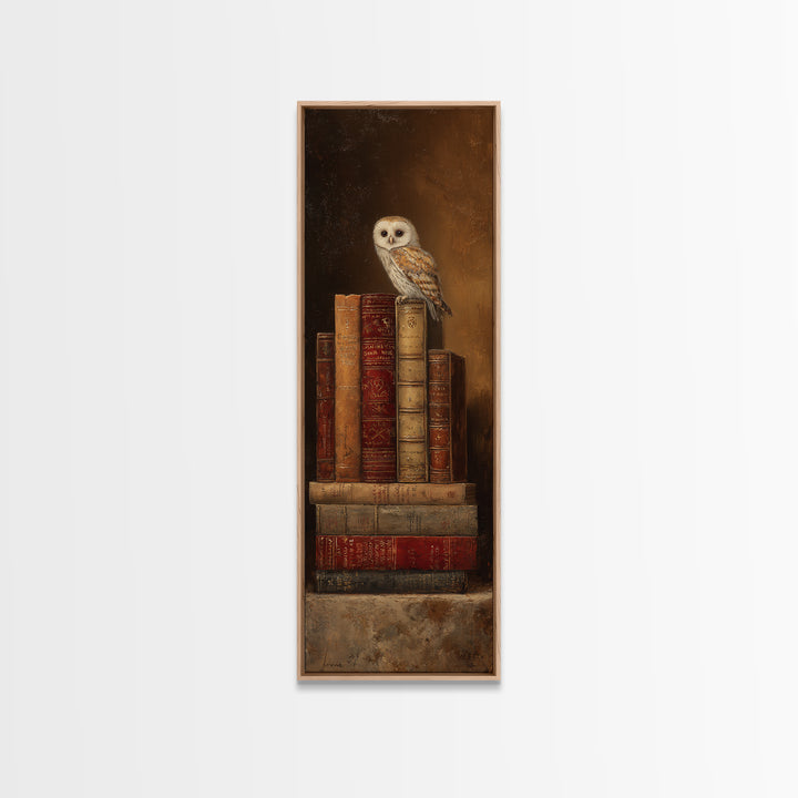 Owl Perched on a Pile of Antique Canvas Print, Library Art, Gallery Decor, Library Decor, Fine Art, Archive, Wall Art, LIB-1x3-38