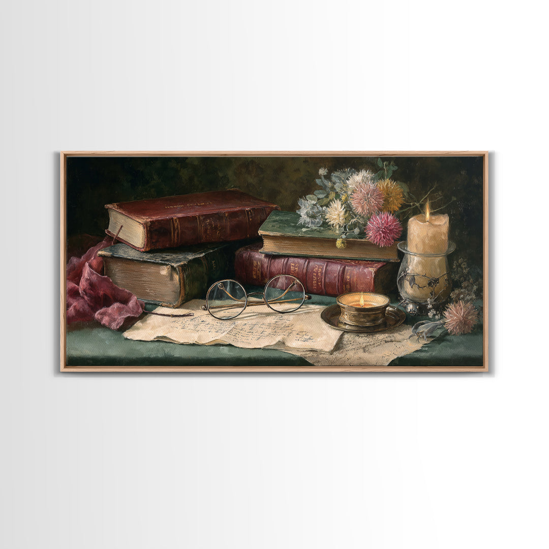 Antique Spectacles on a Manuscript Framed Canvas Print, Library Art, Fine Art Print, Library Decor, Fine Art, Archive, LIB-2x1-16