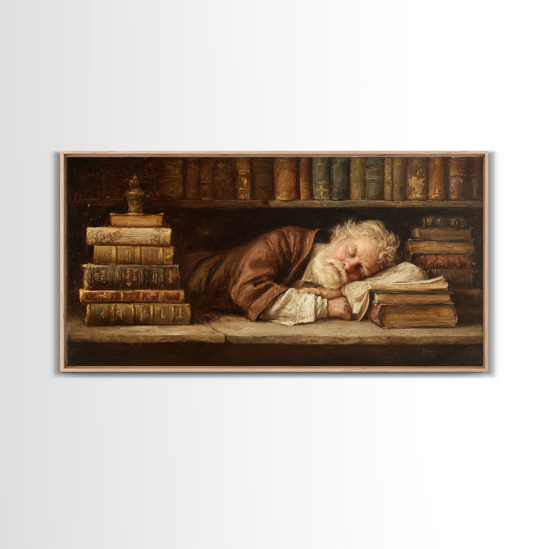 Classical Scholar Portrait Framed Canvas Print, Library Art, Minimalist Decor, Library Decor, Archive, Dark Academia Decor, LIB-2x1-6
