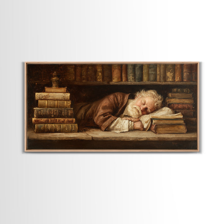 Classical Scholar Portrait Framed Canvas Print, Library Art, Minimalist Decor, Library Decor, Archive, Dark Academia Decor, LIB-2x1-6