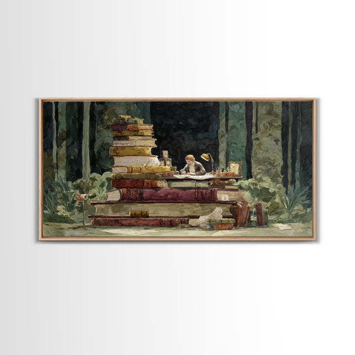 Renaissance Reading Figure Framed Canvas Print, Library Art, Dark Academia Decor, Library Decor, Archive, Botanical Art, LIB-2x1-91