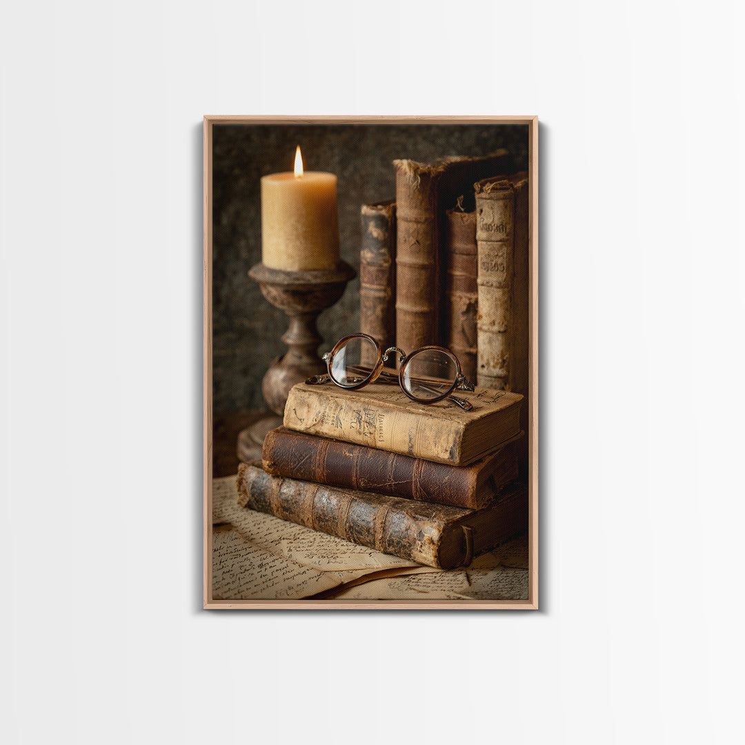 Antique Spectacles on a Manuscript Framed Canvas Print, Library Art, Whimsical Art, Library Decor, Fine Art, Archive, LIB-2x3-28