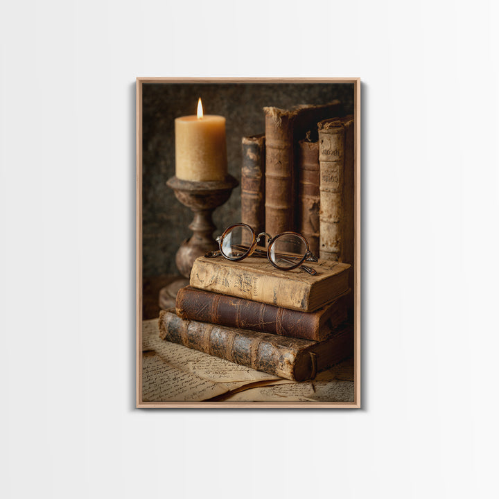 Antique Spectacles on a Manuscript Framed Canvas Print, Library Art, Whimsical Art, Library Decor, Fine Art, Archive, LIB-2x3-28