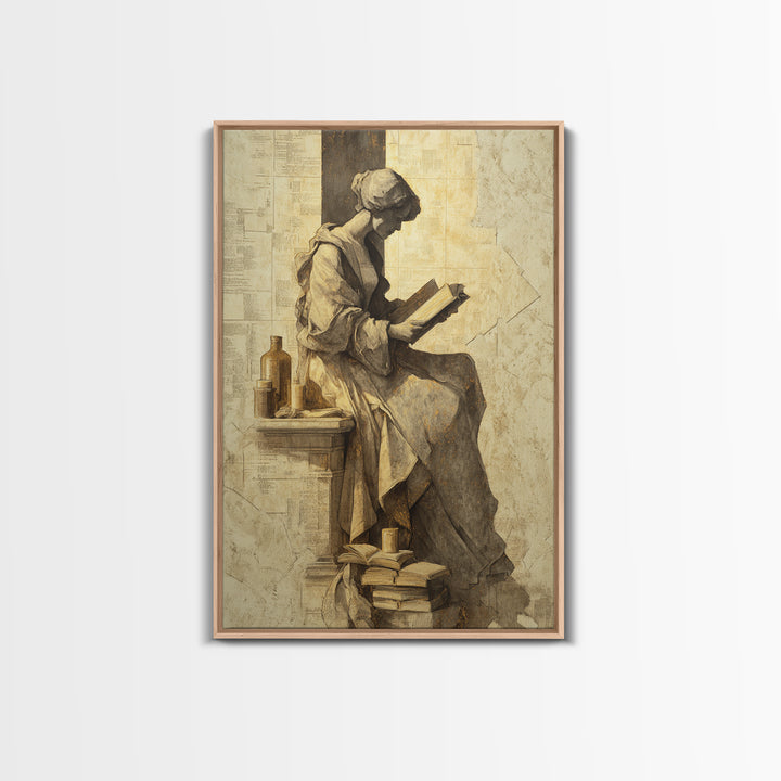 Renaissance Reading Figure Framed Canvas Print, Library Art, Printable Art, Library Decor, Fine Art, Archive, Bookish Decor, LIB-2x3-55