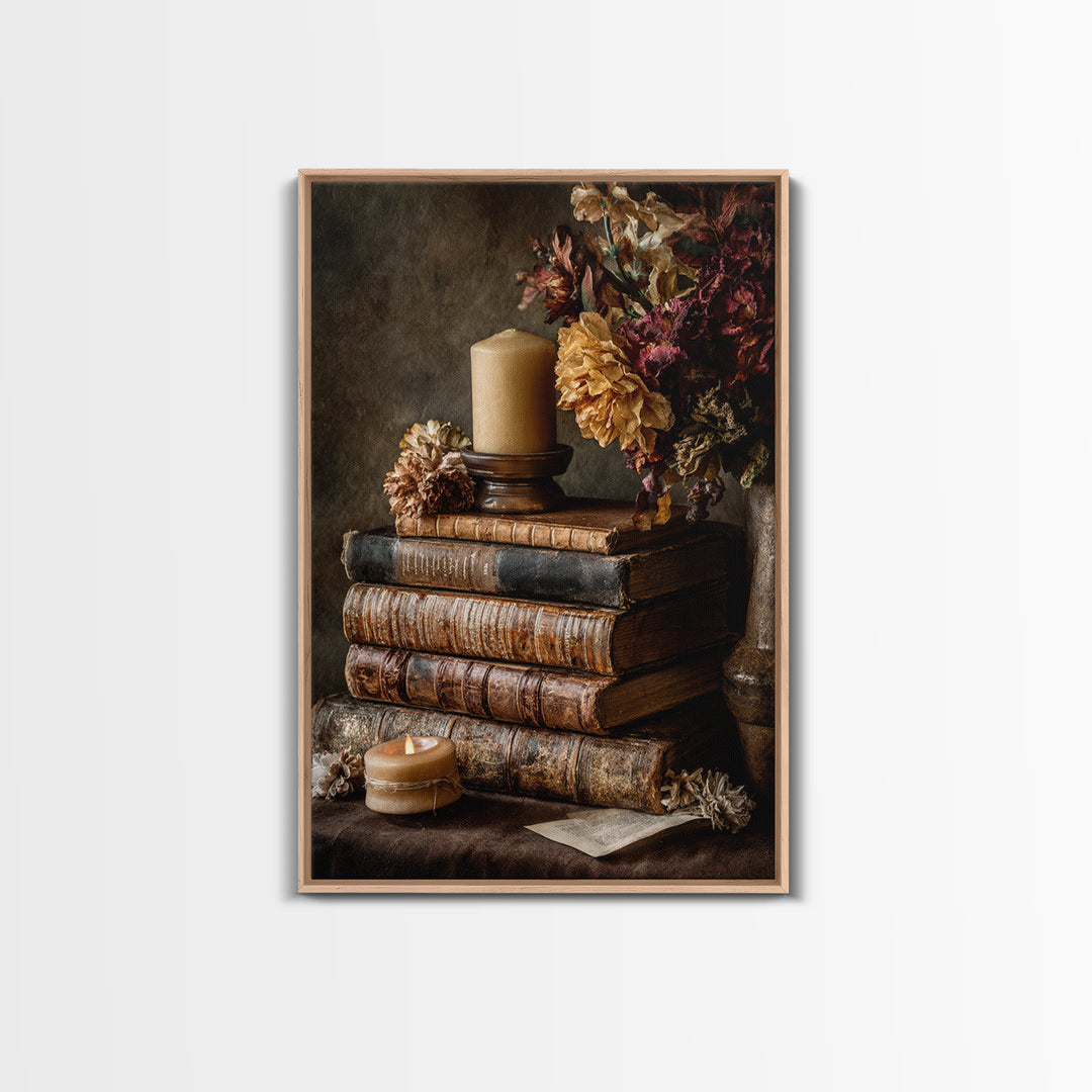 Old Books Stacked Canvas Print, Library Art, Book Art, Library Decor, Fine Art, Archive, Fine Art Print, Statement Artwork, LIB-2x3-57