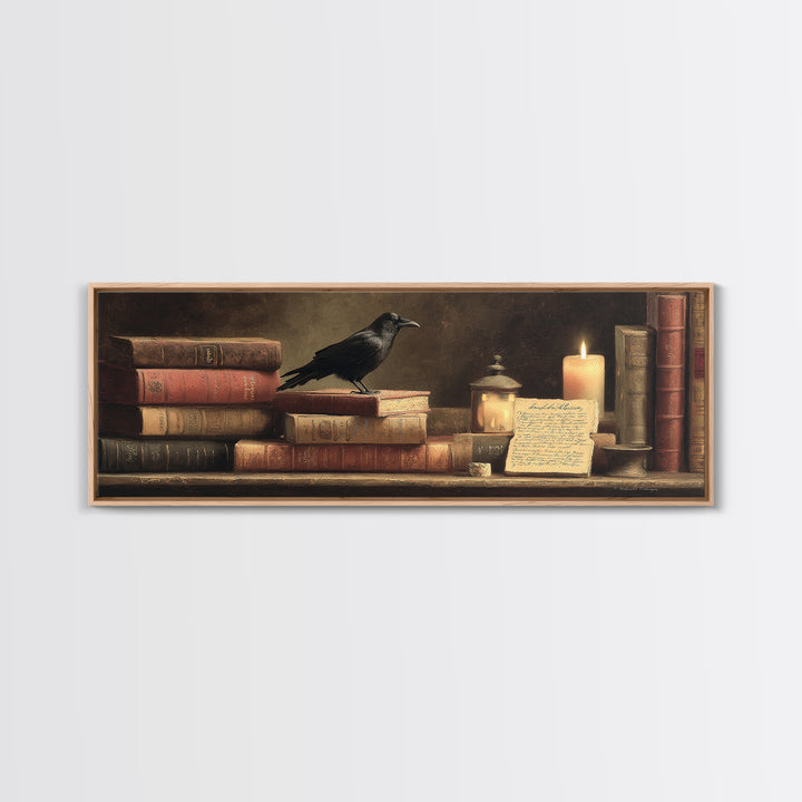 Black Raven Perched on Closed Book Canvas Print, Library Art, Modern Decor, Library Decor, Fine Art, Archive, Wall Decor, LIB-3x1-14