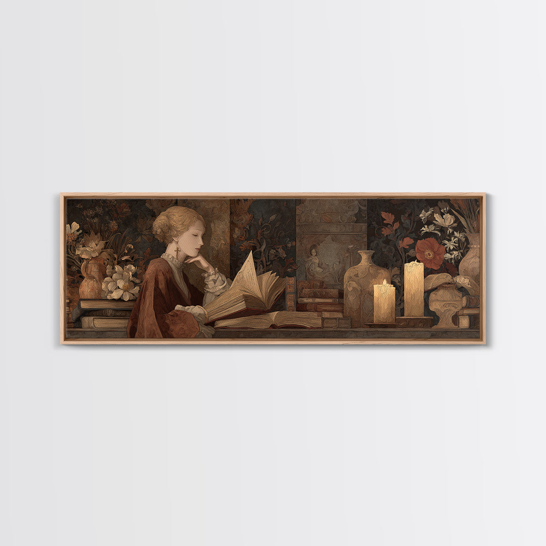 Renaissance Reading Figure Framed Canvas Print, Library Art, Gallery Decor, Library Decor, Fine Art, Archive, Wall Art, LIB-3x1-15