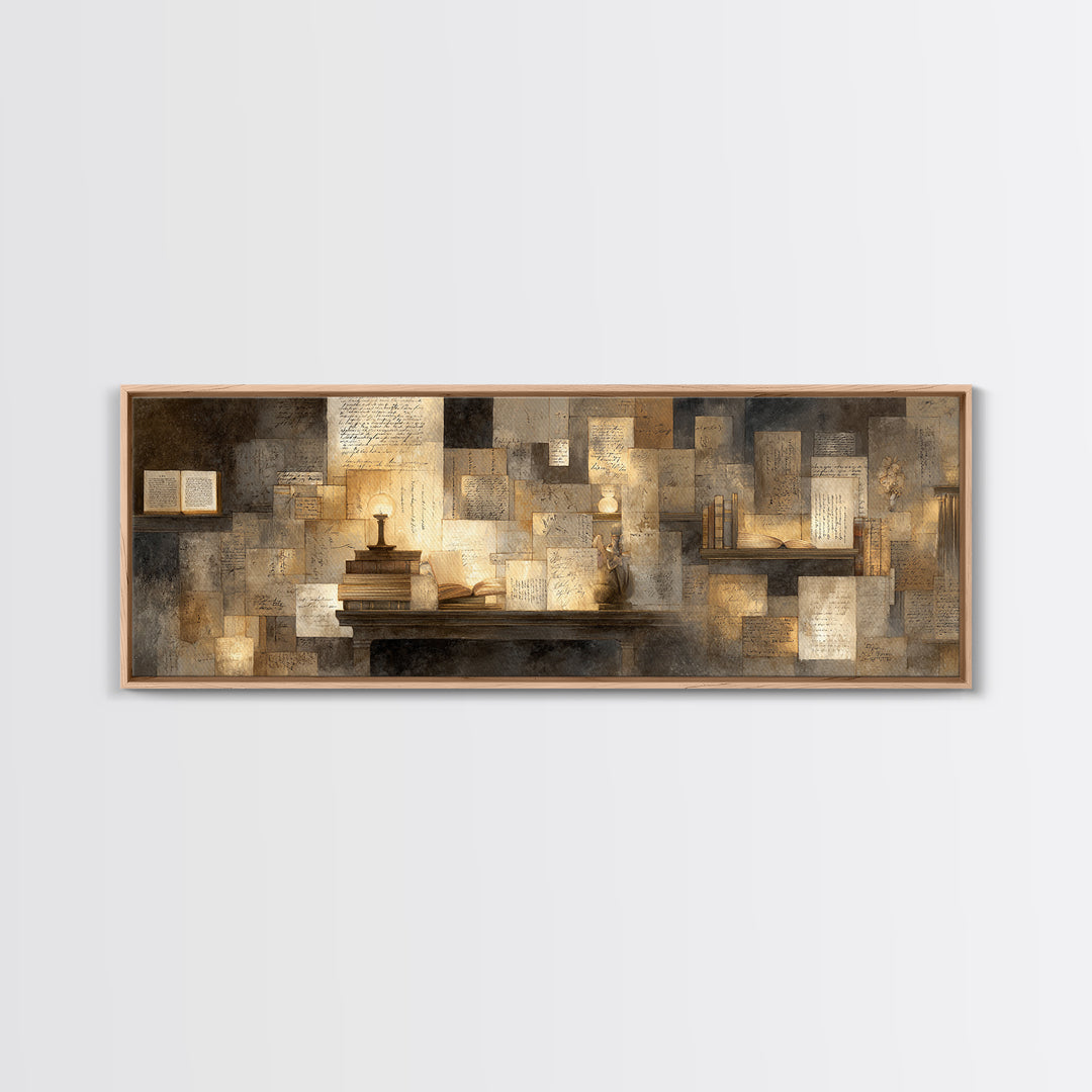 Moonlit Window with Floating Pages Canvas Print, Library Art, Gothic Wall Decor, Library Decor, Fine Art, Archive, LIB-3x1-24