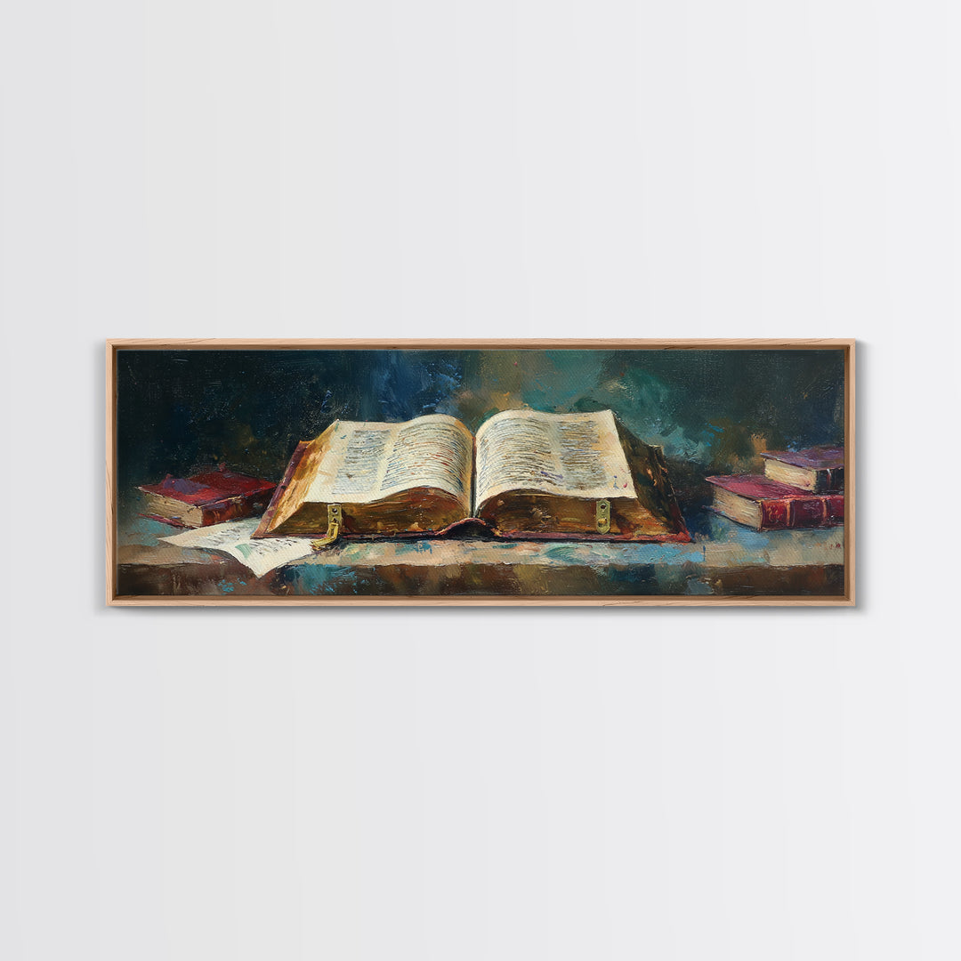 Ancient Book with Brass Clasps Canvas Print, Library Art, Book Art, Library Decor, Oil Painting, Archive, Fine Art Print, LIB-3x1-29
