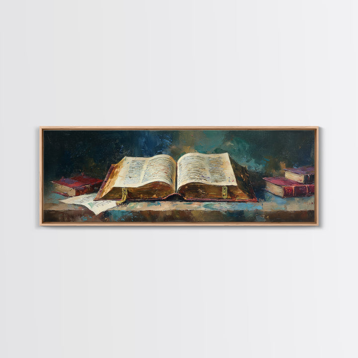 Ancient Book with Brass Clasps Canvas Print, Library Art, Book Art, Library Decor, Oil Painting, Archive, Fine Art Print, LIB-3x1-29