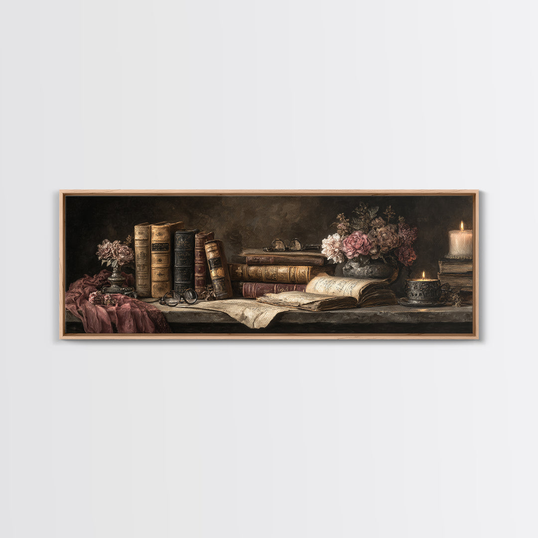 Classical Scholar Portrait Framed Canvas Print, Library Art, Book Art, Library Decor, Fine Art, Archive, Fine Art Print, LIB-3x1-74