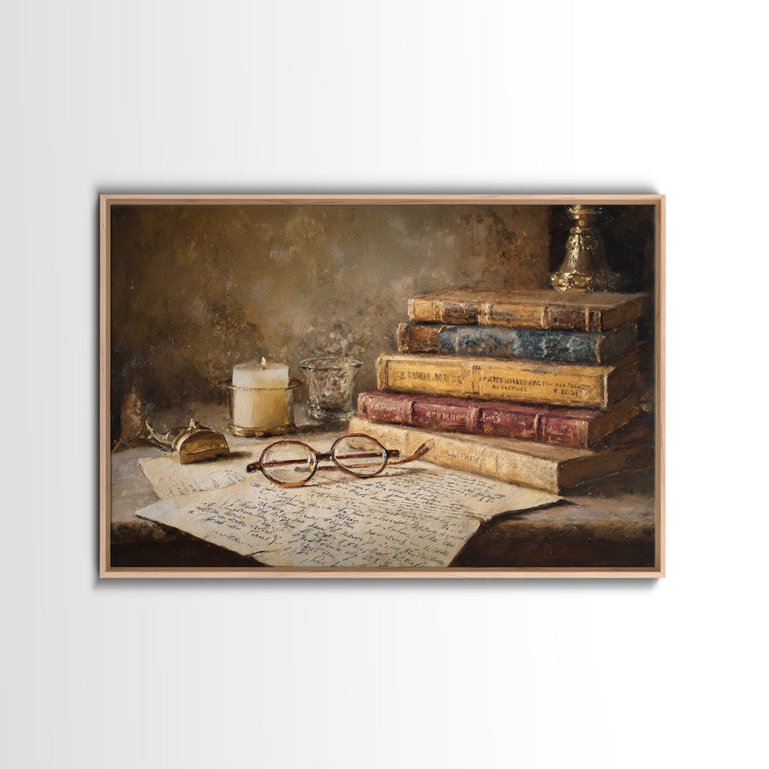 Antique Spectacles on a Manuscript Canvas Print, Library Art, Contemporary Art, Library Decor, Archive, Wall Art Print, LIB-3x2-72