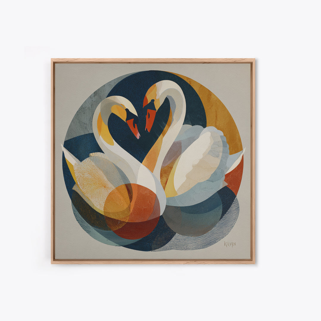 Two Swans Forming a Heart Shape Framed Canvas Print, Line Art, Boho Decor, Living Room Decor, Abstract Art, Line, LIN-1x1-16