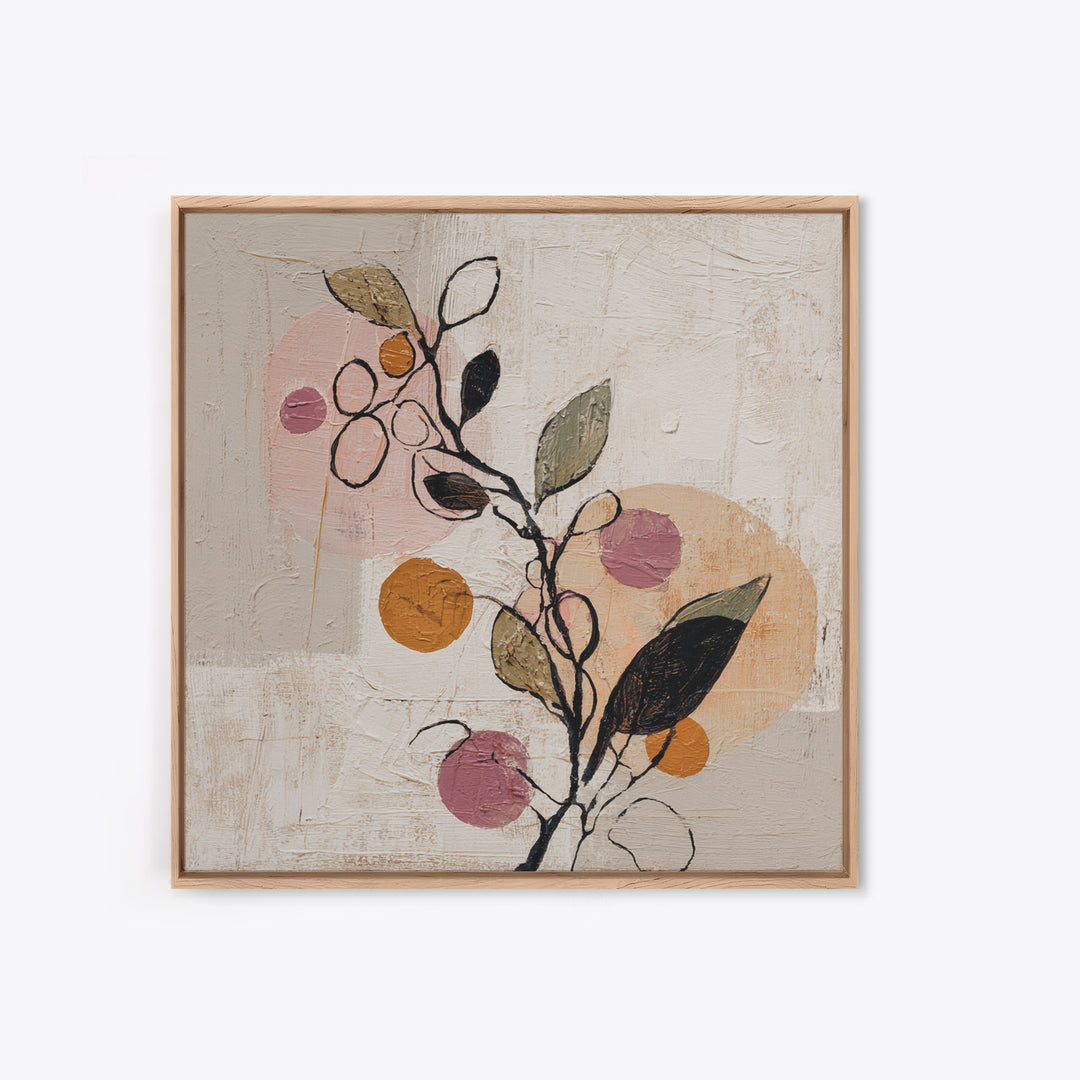 Botanical Branch Drawn Framed Canvas Print, Line Art, Modern Art, Living Room Decor, Oil Painting, Line, Neutral Decor, LIN-1x1-27